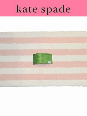 Kate Spade New York Pink and White Striped Plush Oversized Bath Rug